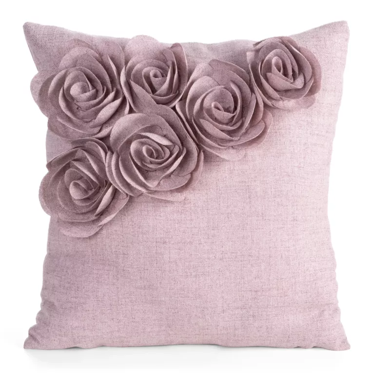 Poszewka na poduszkę 45x45 cm różowa o naturalnym splocie w 3D róże FLORES 7 Eurofirany