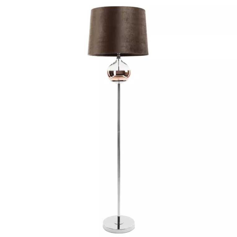 Lampa stojąca do pokoju ciemnobrązowa AMORA z welwetowym abażurem Eurofirany