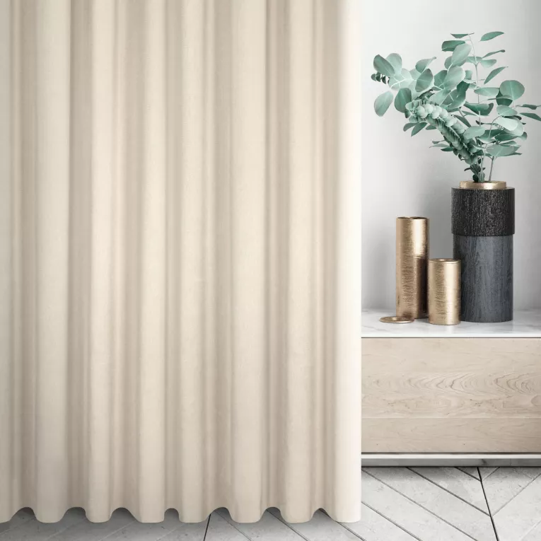 Zasłona szyta na taśmie 5 cm beżowa z tkaniny strukturalnej z delikatnym połyskiem