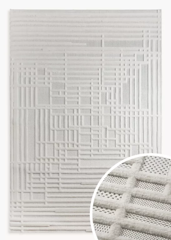 Dywan 60x100 cm kremowo, beżowy strukturalny, wytłaczany z nowoczesnym wzorem geometrycznych linii VENUS 2 Eurofirany