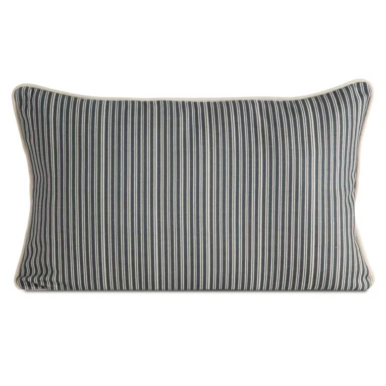 Poszewka na poduszkę 30x50 cm bawełniana z dodatkiem lnu zdobiona subtelnym nadrukiem pasów kremowo, garanatowa LEN Eurofirany
