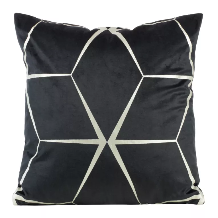 Poszewka na poduszkę 45x45 cm welwetowa z srebrnym nadrukiem geometrycznym czarna BLINK 28 Eurofirany
