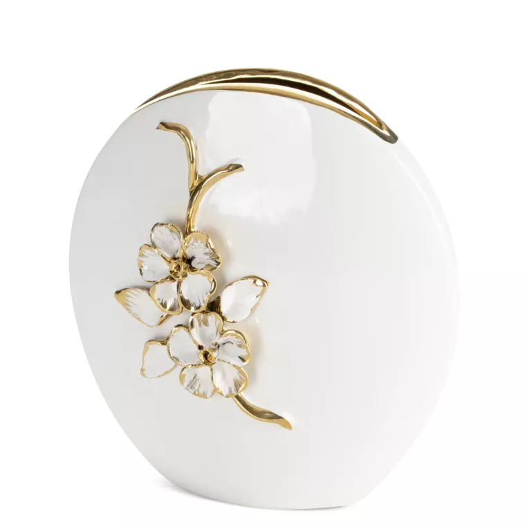 Wazon dekoracyjny biało, złoty zdobiony różami 3D  20x7x21 cm SARA Eurofirany