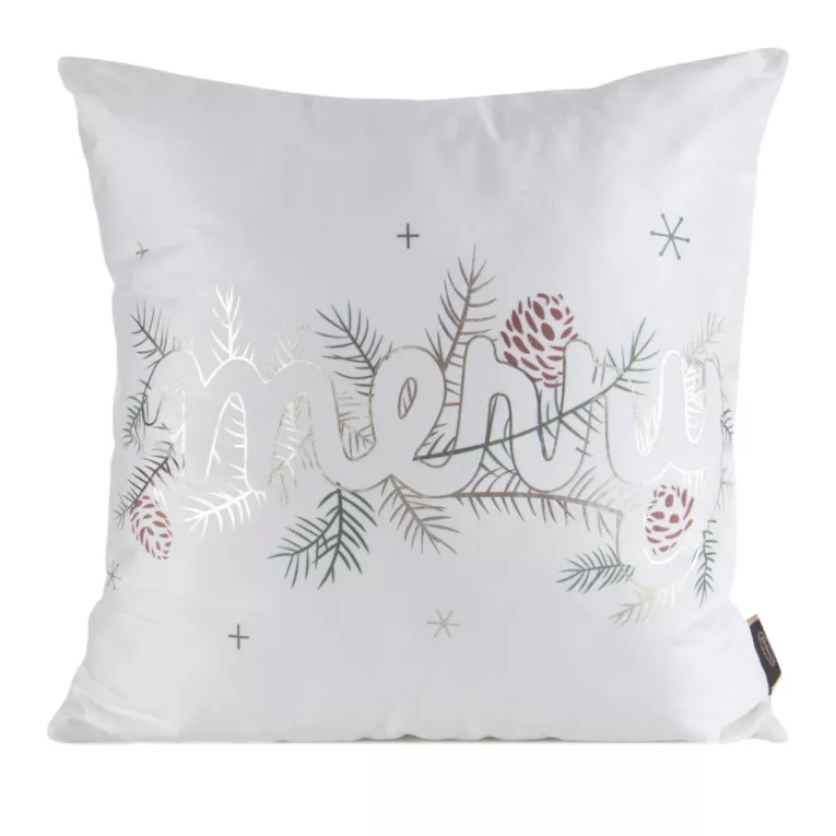Poszewka na poduszkę świąteczna 45x45 cm welwetowa biało, złota z lśniącym nadrukiem Eurofirany
