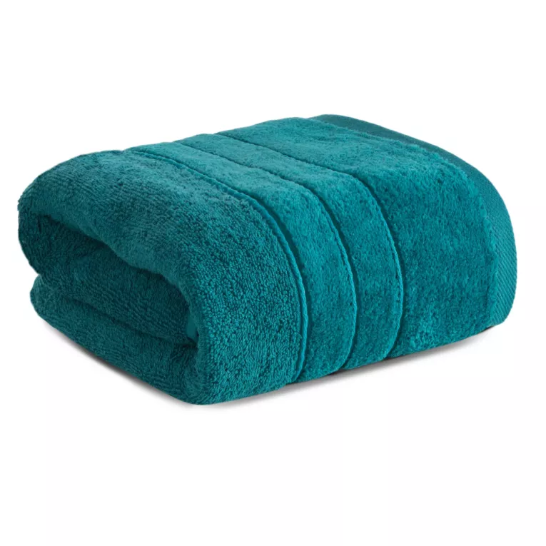 Ręcznik kąpielowy 70x140 cm bawełniany kolor ciemno turkusowy z welwetową bordiurą i kontrastującymi paseczkami 500 g/m2 SIBEL Eurofirany
