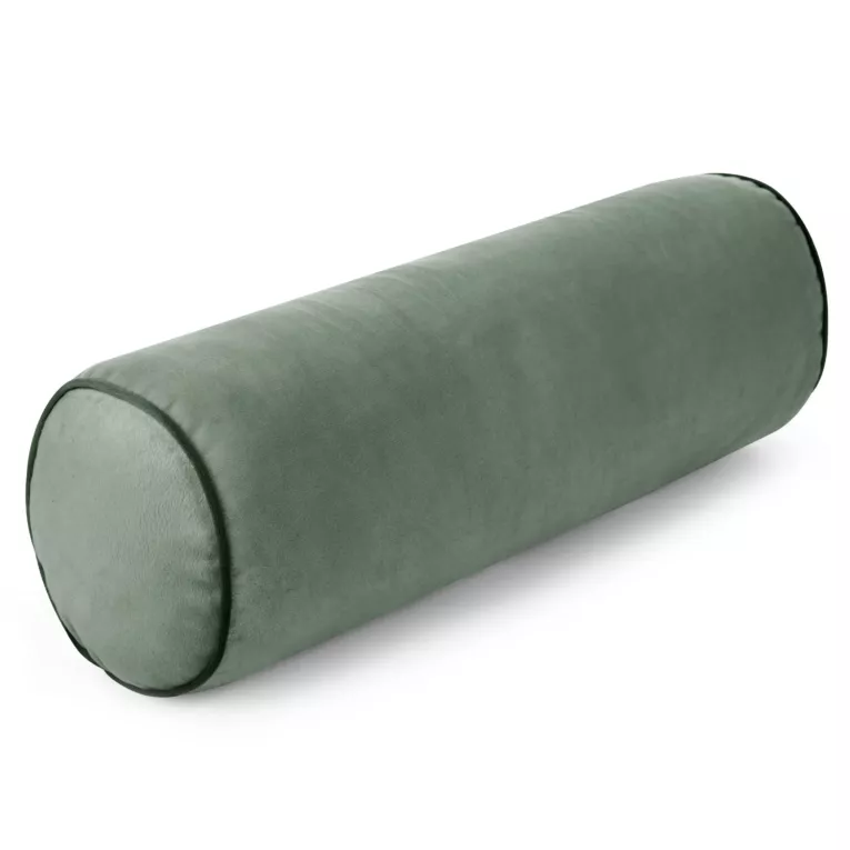 Poduszka dekoracyjna wałek 45 x 15 cm welwetowa jasnomiętowa zdobiony kontrastującą lamówką GAJA Eurofirany