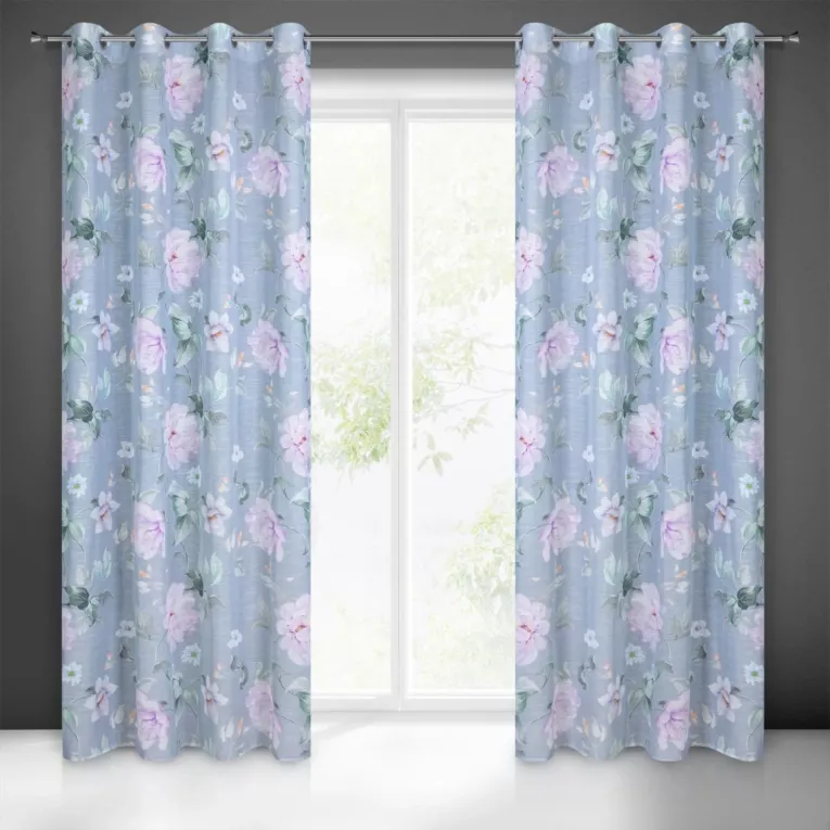 Zasłona popielato, fioletowa z lekkiej etaminy 140x250 cm przelotka FLORA Eurofirany