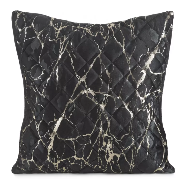 Poszewka na poduszkę 45x45 cm welwetowa pikowana metodą hot press zdobiona błyszczącym nadrukiem marmuru czarna BLINK 44 Eurofirany