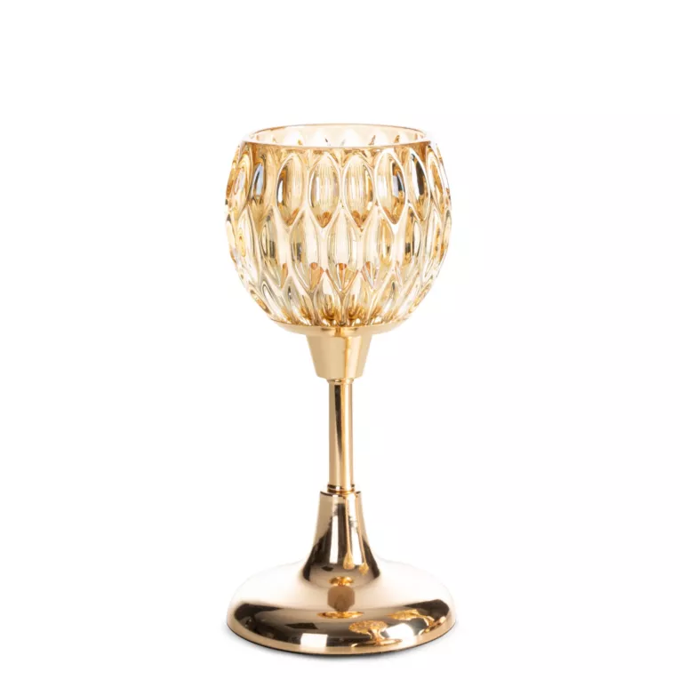 Świecznik dekoracyjny złoty ze szlanym tłoczonym kielichem  średnica 11x22 cm SALMA  Eurofirany