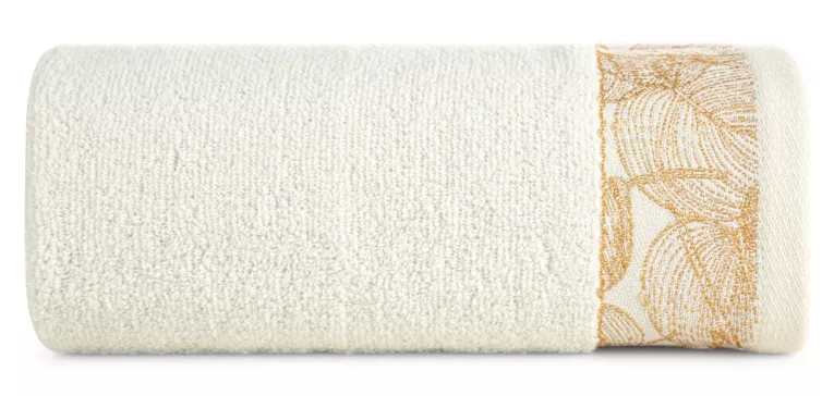 Ręcznik do rąk 30x50 cm bawełniany kolor kremowy,złoty z żakardową bordiurą w liście 400 g/m2 AGIS Eurofirany