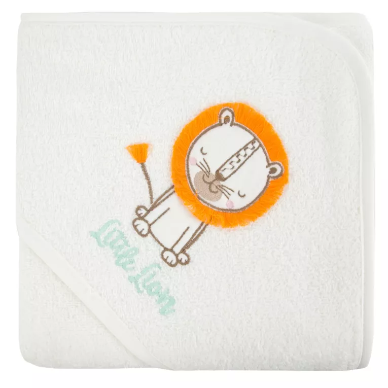 Ręcznik kąpielowy dziecięcy 100x100 cm bawełniany kolor biały z kapturem i motywem lwa 350g/m2 BABY 45 Eurofirany