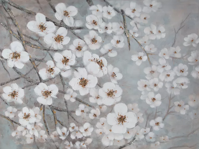 Obraz SPRING ręcznie malowany na płótnie kwitnąca gałązka
