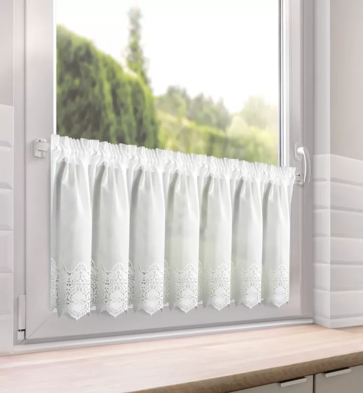 Zazdrostka biała z bawełny zdobiona ażurowym haftem 40x150 cm tunel - SOLA Eurofirany
