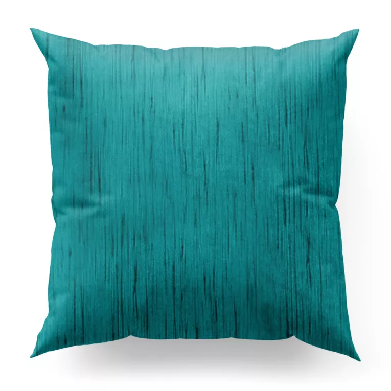 Poszewka szyta ciemnoturkusowa z tkaniny welwetowej w pionowe prążki, wykończona obciążnikiem