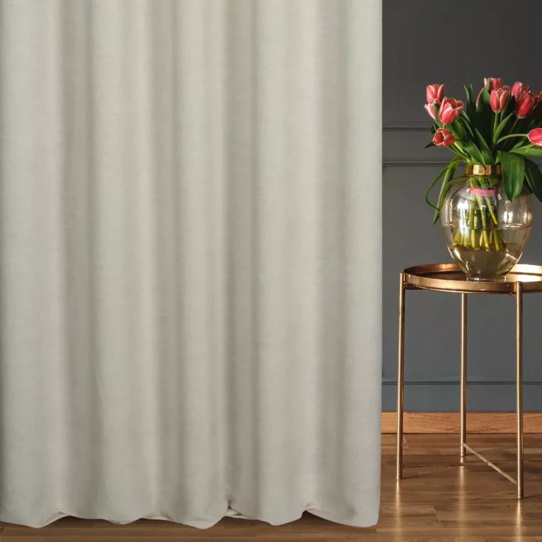 Zasłona szyta na flexach kremowa z tkaniny szenilowej z efektem melanżu