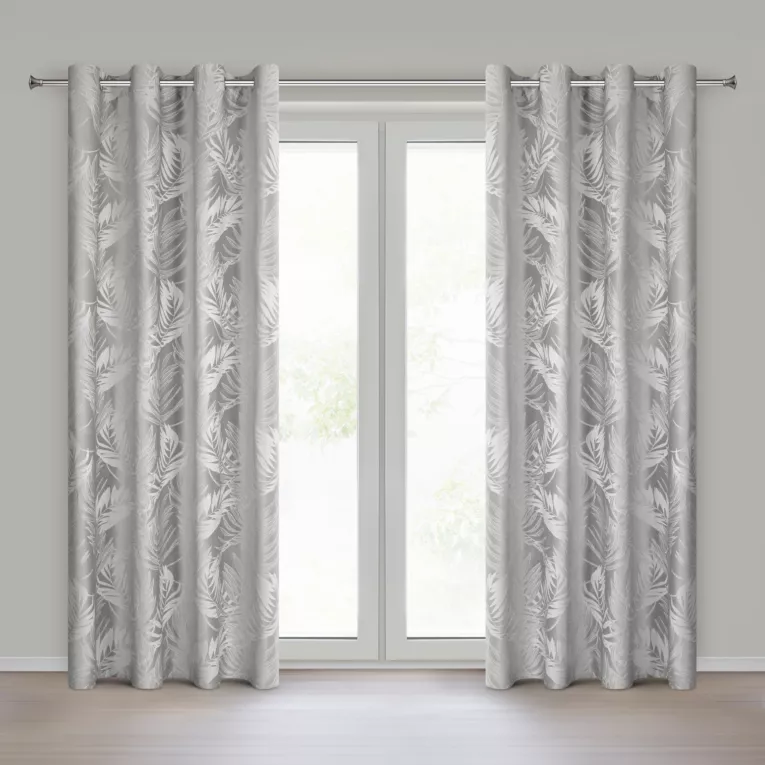 Zasłona srebrna welwetowa zdobiona motywem palmowych liści 140x250 cm przelotka - VERA Eurofirany