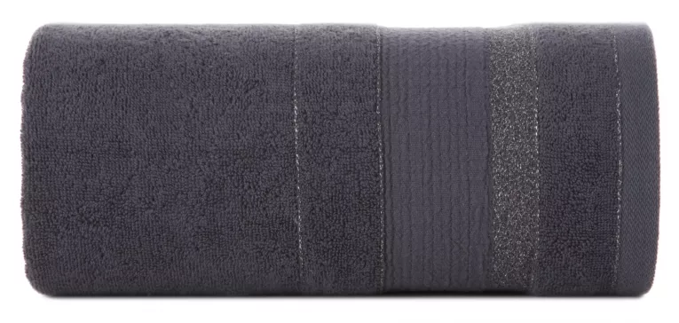 Ręcznik do rąk 30x50 cm bawełniany kolor grafitowy w pasy przetykany błyszczącą nicią 500 g/m2 APRIL Eurofirany