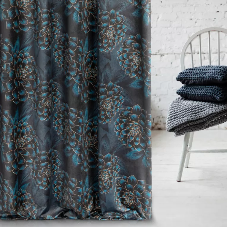 Tkanina zasłonowa, welwetowa z oryginalnym nadrukiem kwiatowym Eurofirany