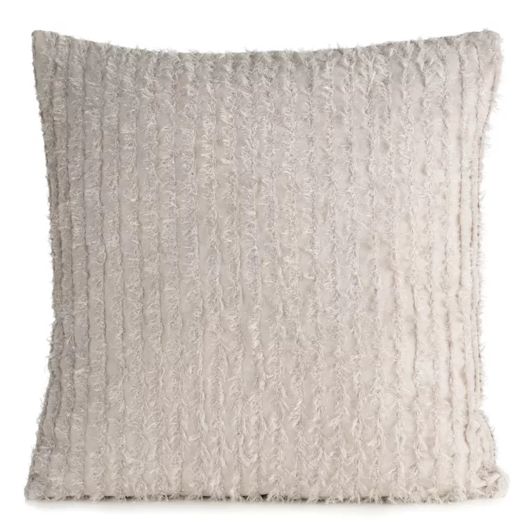 Poszewka na poduszkę 45x45 cm z szyfonowej tkaniny zdobiona moherową nicią beżowa SELMA EVA MINGE Eurofirany