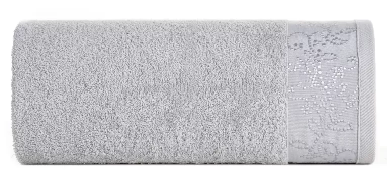 Ręcznik do rąk 30x50 cm bawełniany kolor srebrny z żakardową bordiurą 500 g/m2 RITA Eurofirany