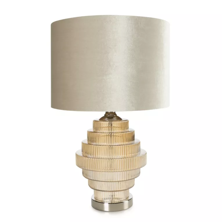 Lampa stołowa nocna szampańska FENA z welwetowym abażurem Eurofirany