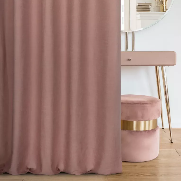 Zasłona szyta na flexach pudrowo różowa o naturalnym, gęstym splocie w stylu eko