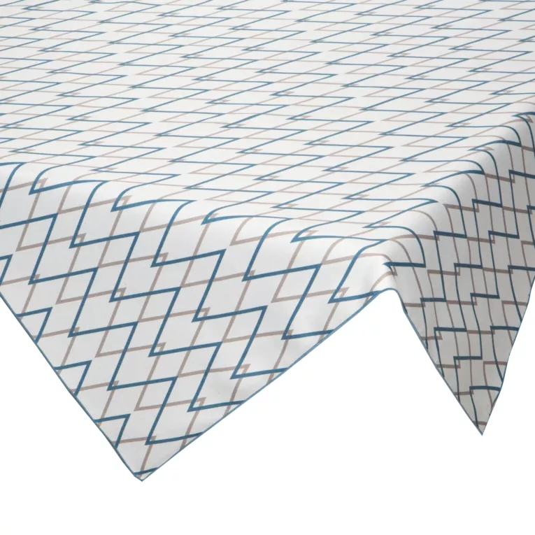 Bieżnik na stół naturalno, ciemnoturkusowy 85x85 cm INES z nadrukowanym motywem geometrycznym