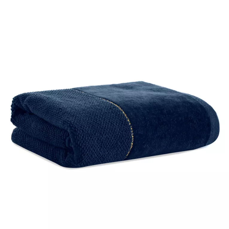 Ręcznik kąpielowy 70x140 cm bawełniany kolor granatowy z welwetową bordiurą ARIA Eurofirany