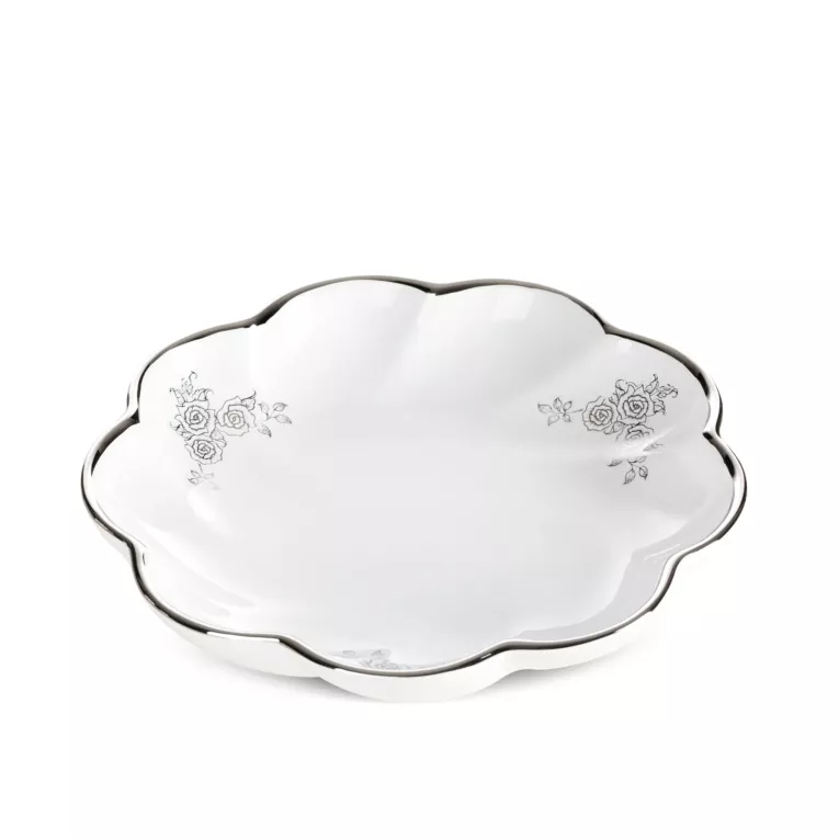 Patera dekoracyjna biało, srebrna  o falowanej formie 25x5 cm ELSA Eurofirany
