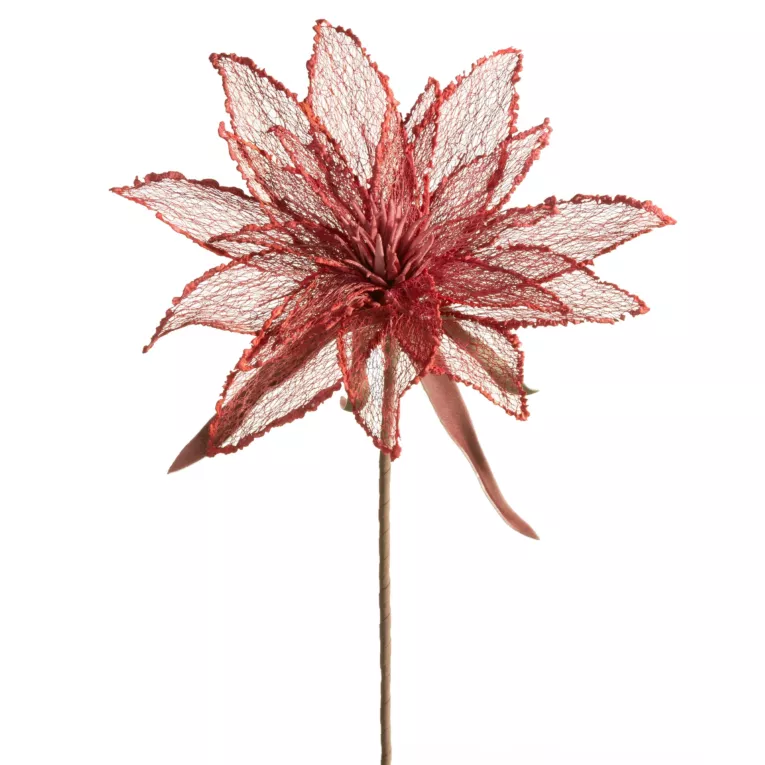 Kwiat sztuczny czerwony z siateczki 70 cm Eurofirany