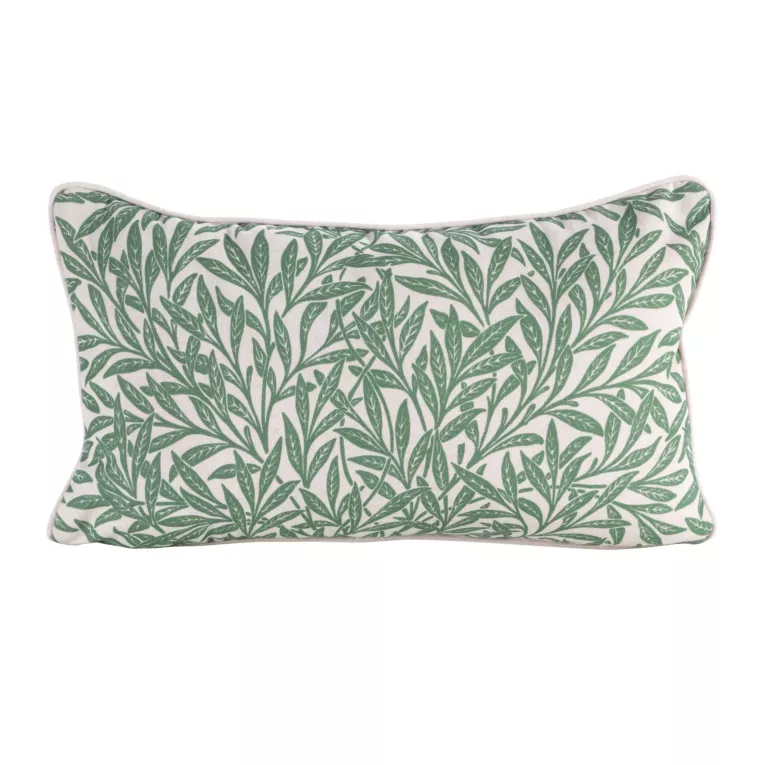 Poszewka na poduszkę 30x50 cm bawełniana z dodatkiem lnu zdobiona nadrukiem roślinnym zielono, kremowa LEN Eurofirany