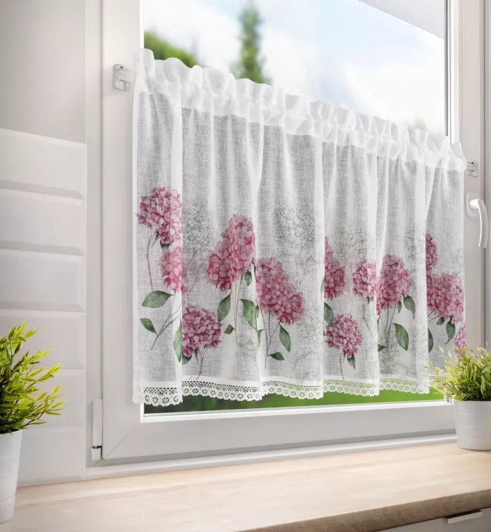 Mona biała zazdrostka z etaminy w stylu prowansalskim z koronką 150x60 cm na tunelu