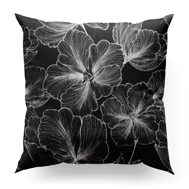 Poszewka szyta czarno srebrna z tkaniny welwetowej zdobionej delikatnie połyskującym drukiem