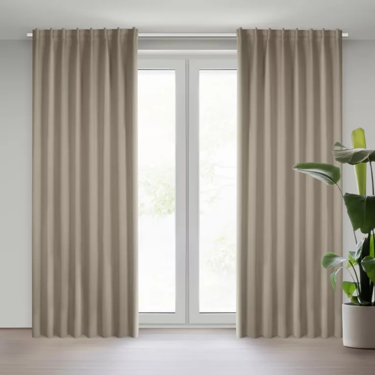 Zasłona ciemnobeżowa zaciemniająca 140x300 cm taśma imitująca flex MILAN Eurofirany