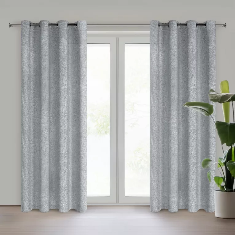 Zasłona stalowa z matowej tkaniny z widocznym naturalnym splotem 140x250 cm przelotka - ADELINA Eurofirany