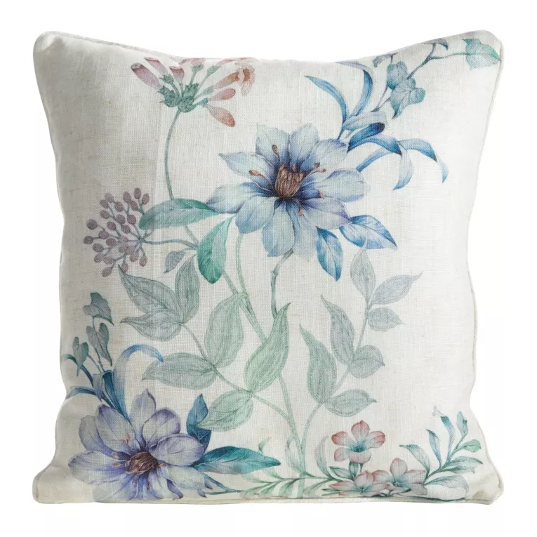 Poszewka na poduszkę 45x45 cm o strukturze lnu z lamówką naturalna, niebieska LEN Eurofirany