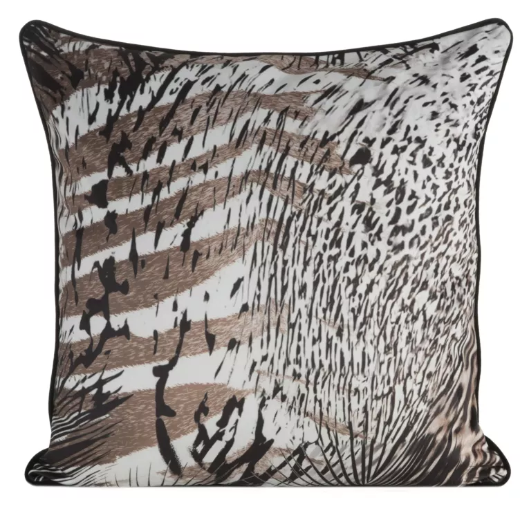 Poszewka na poduszkę 60x60 cm welwetowa z designerskim nadrukiem i wypustką na brzegach brązowo, czarna EVA 21 A EVA MINGE Eurofirany