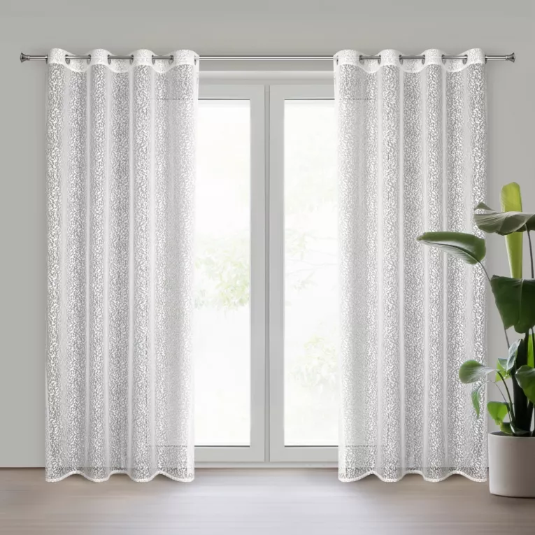 Dekoracja okienna biała z żakardowym wzorem 140x250 cm przelotka MERA Eurofirany