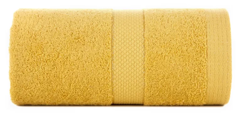 Ręcznik kąpielowy 70x140 cm bawełniany kolor musztardowy z bordiurą w paseczki 500 g/m2 BARI Eurofirany