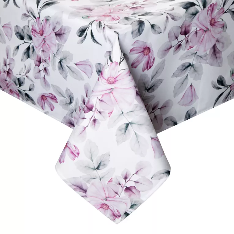 Obrus biało, różowy 140x220 cm wodoodporny GARDEN na taras oraz balkon