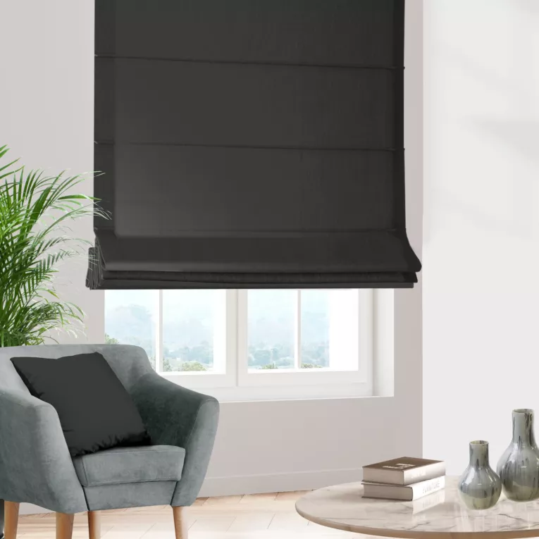 Roleta rzymska grafitowa z gładkiej tkaniny zaciemniającej typu dimout