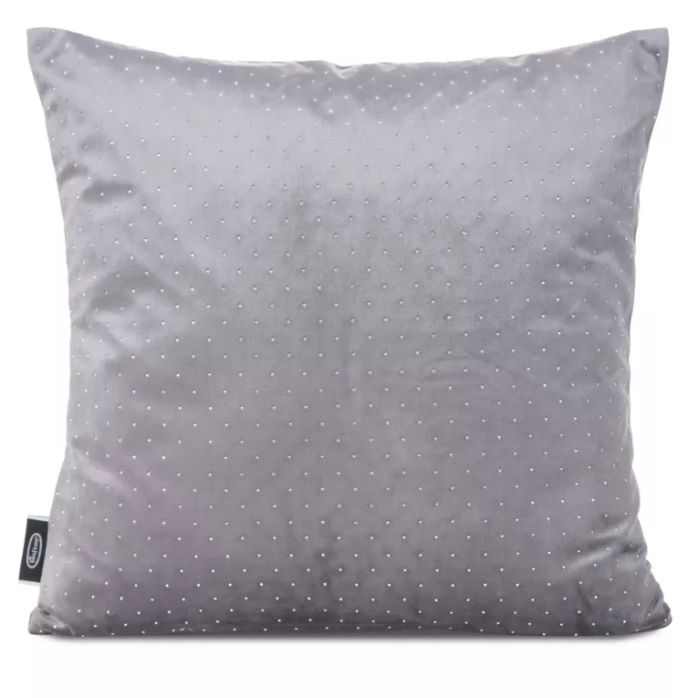Poszewka na poduszkę 45x45 cm welwetowa zdobiona diamencikami grafitowa ARIADNA Eurofirany