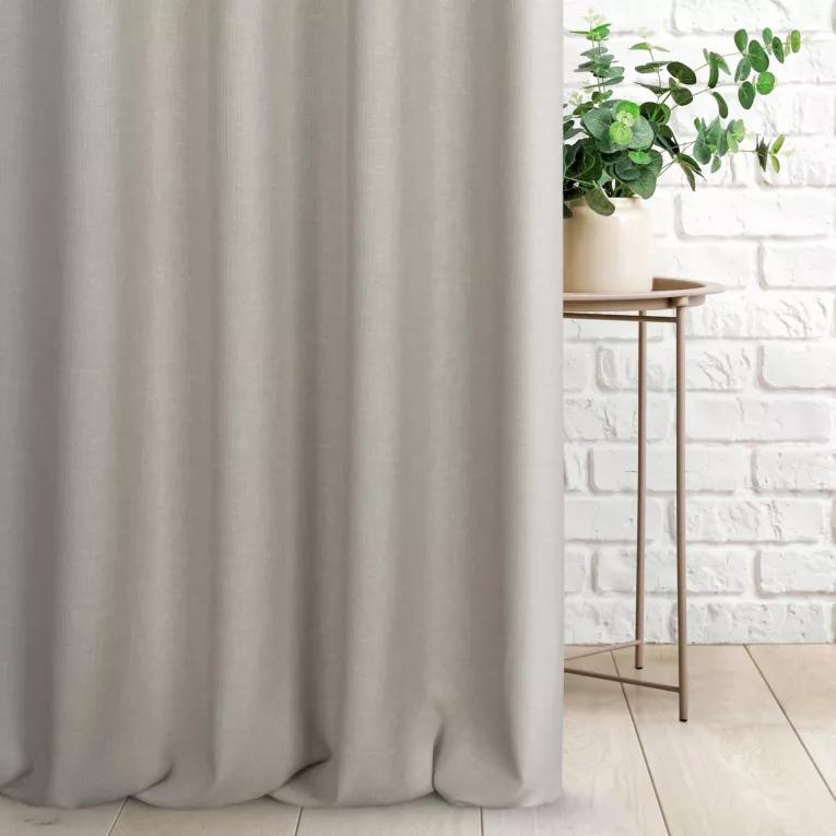 Zasłona szyta na taśmie fala szarobeżowa z gładkiej, przyjemnej w dotyku tkaniny z efektem melanżu