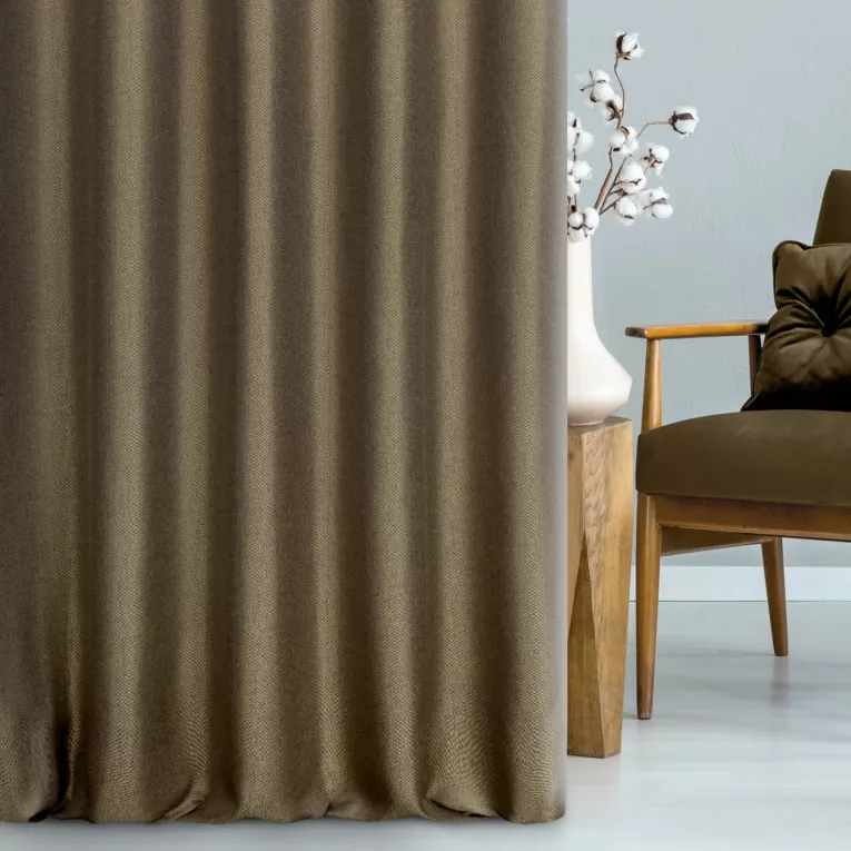 Zasłona szyta na taśmie fala brązowa z miękkiej tkaniny z efektem melanżu