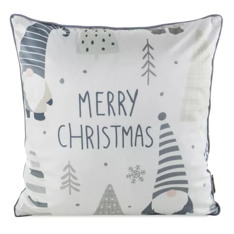 Poszewka na poduszkę świąteczna 45x45 cm biało, stalowa  zdobiona uroczym nadrukiem i elegancką wypustką Eurofirany
