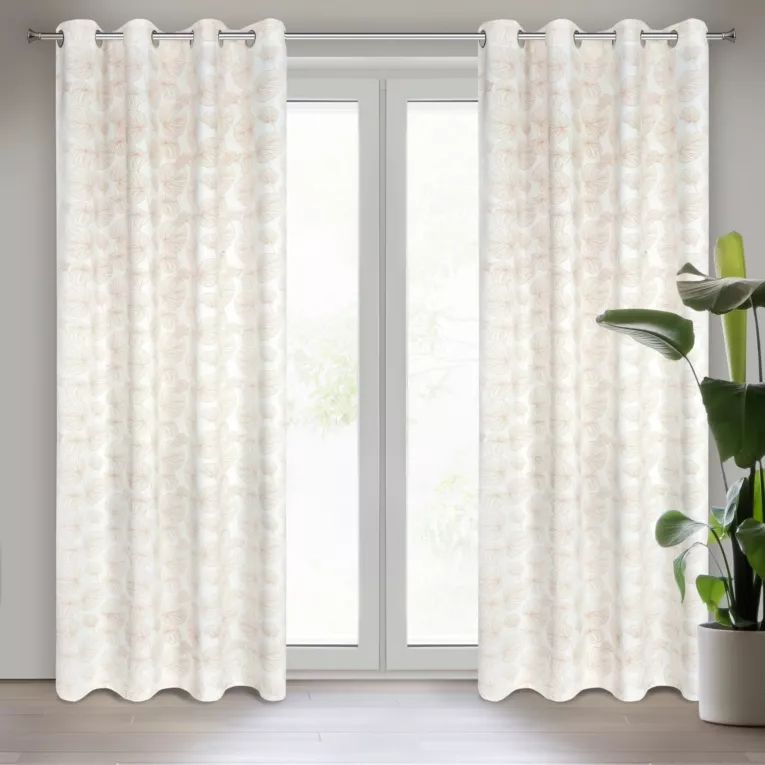 Zasłona biało, złota ze wzorem liści, zaciemniająca 140x250 cm przelotka MARIGOLD Eurofirany