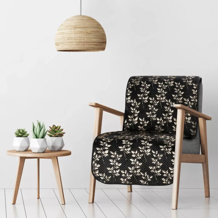 Narzuta welwetowa BLINK 2 pikowana metodą hot press z motywem liści Eurofirany