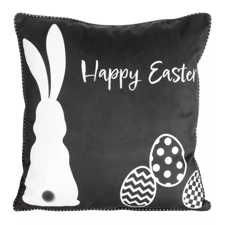 Poszewka na poduszkę 45x45 cm welwetowa i elegancką lamówką na brzegach czarno, biała WIOSNA 5 Eurofirany