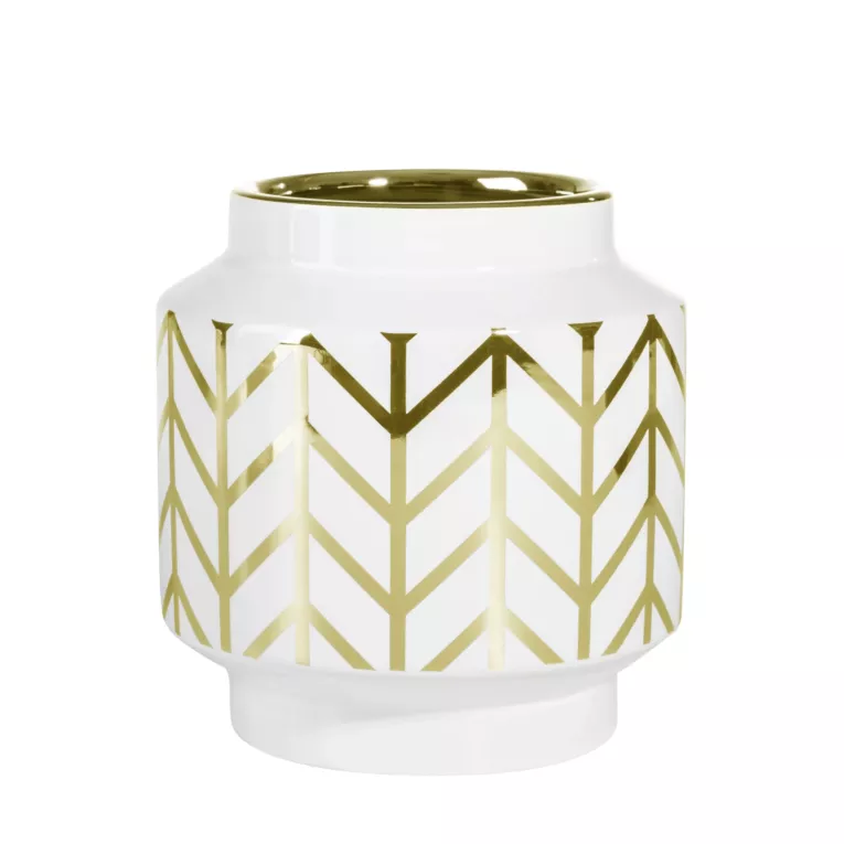 Wazon dekoracyjny EMERA biały ze złotym wzorem geometrycznym z dolomitu Eurofirany