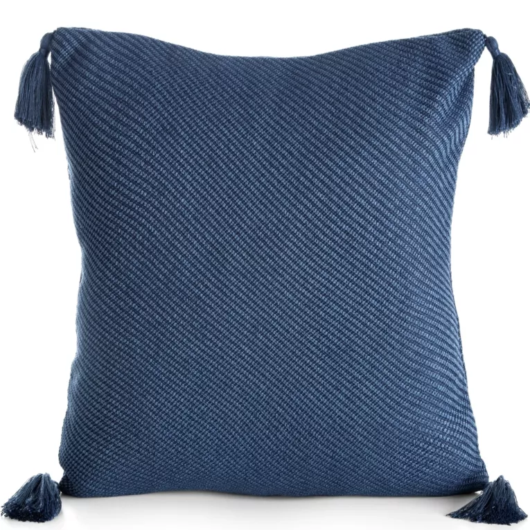 Poszewka na poduszkę 45x45 cm gładka z ozdobnymi chwostami na rogach granatowa POLY Eurofirany